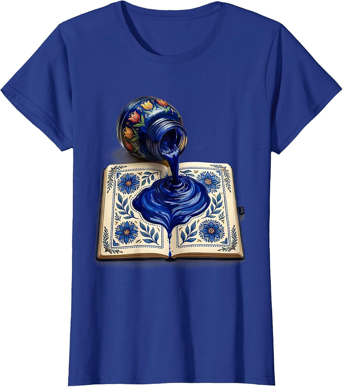 Women's Ink Spill Notebook Teacher Graphic Design T-Shirt - Royal Blue