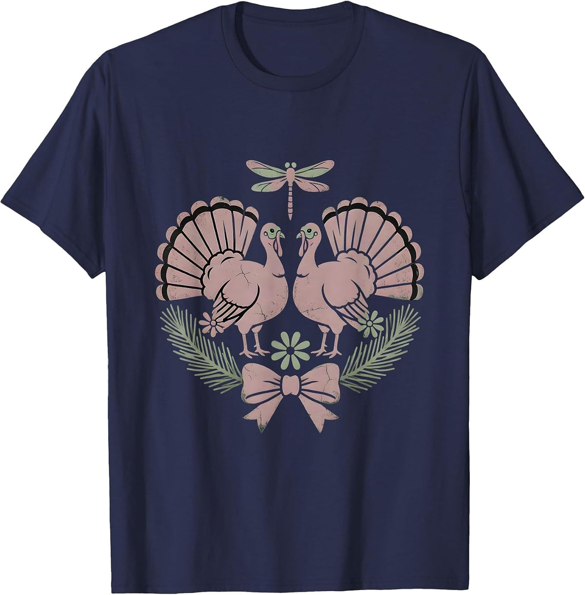 Men's Camo Turkeys Strutting Through Forest Clearing T-Shirt - Navy Blue
