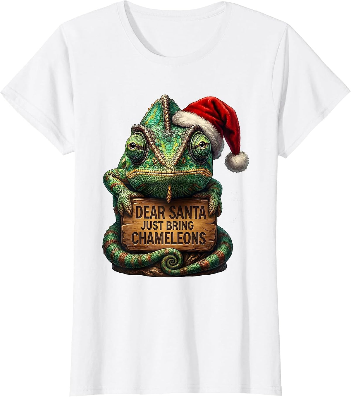 Women's Dear Santa Just Bring Chameleons Funny Animal Lover T-Shirt - White