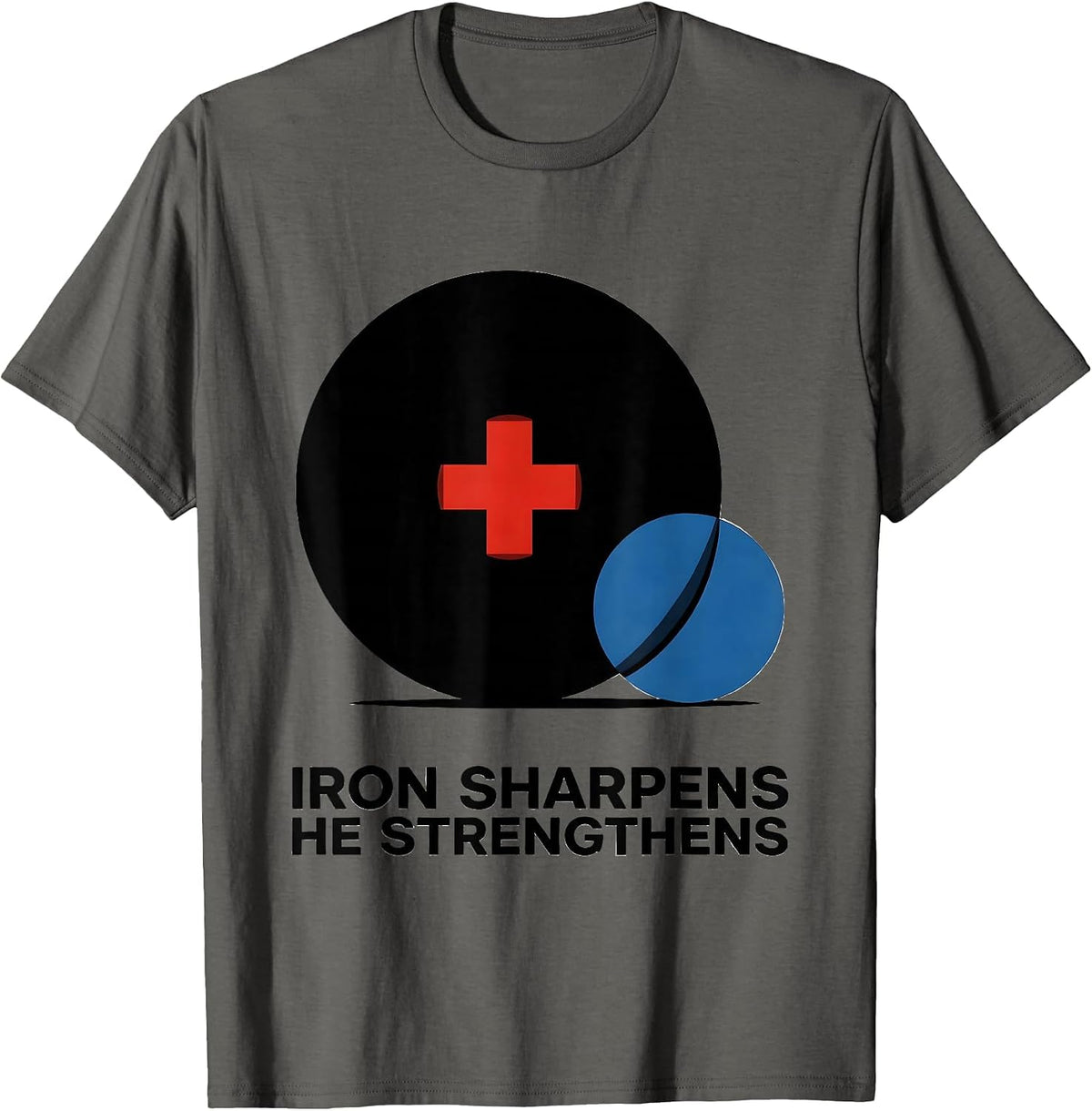Iron Sharpens He Strengthens Bauhaus Modernist Christian Gym T-Shirt - Asphalt Grey