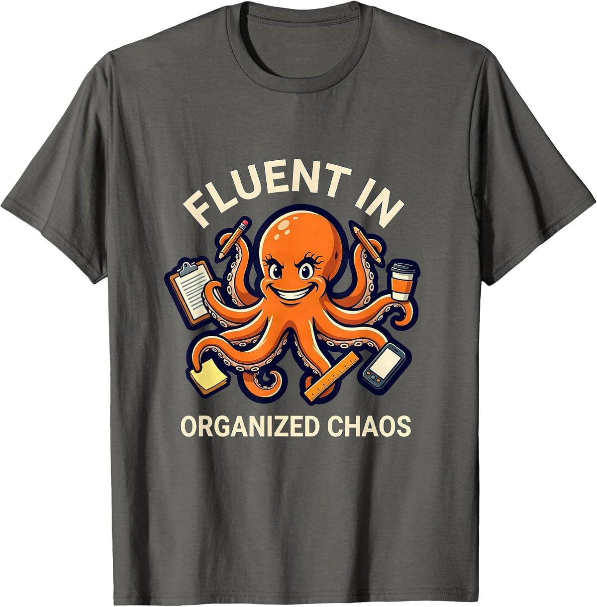 Fluent In Organized Chaos Coordinator Design T-Shirt - Asphalt Grey
