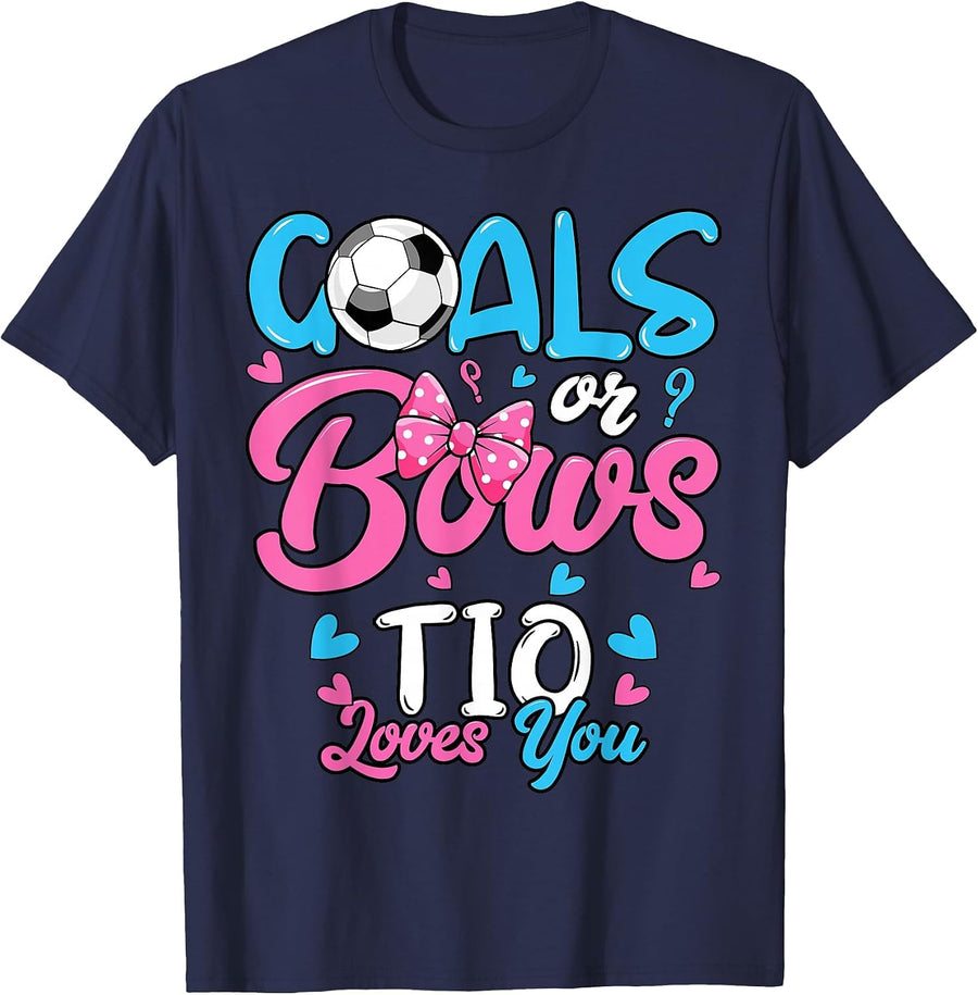 Gender Reveal Goals Or Bows TIO Loves You Soccer T-Shirt - Navy Blue