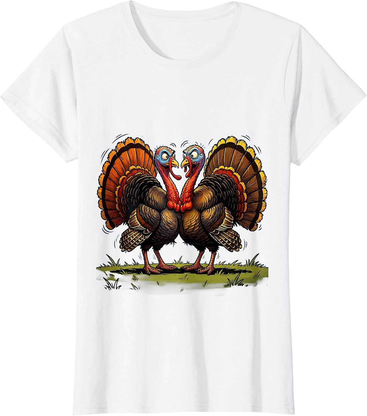 Women's Two Turkeys Face Off Standoff Illustration T-Shirt - White