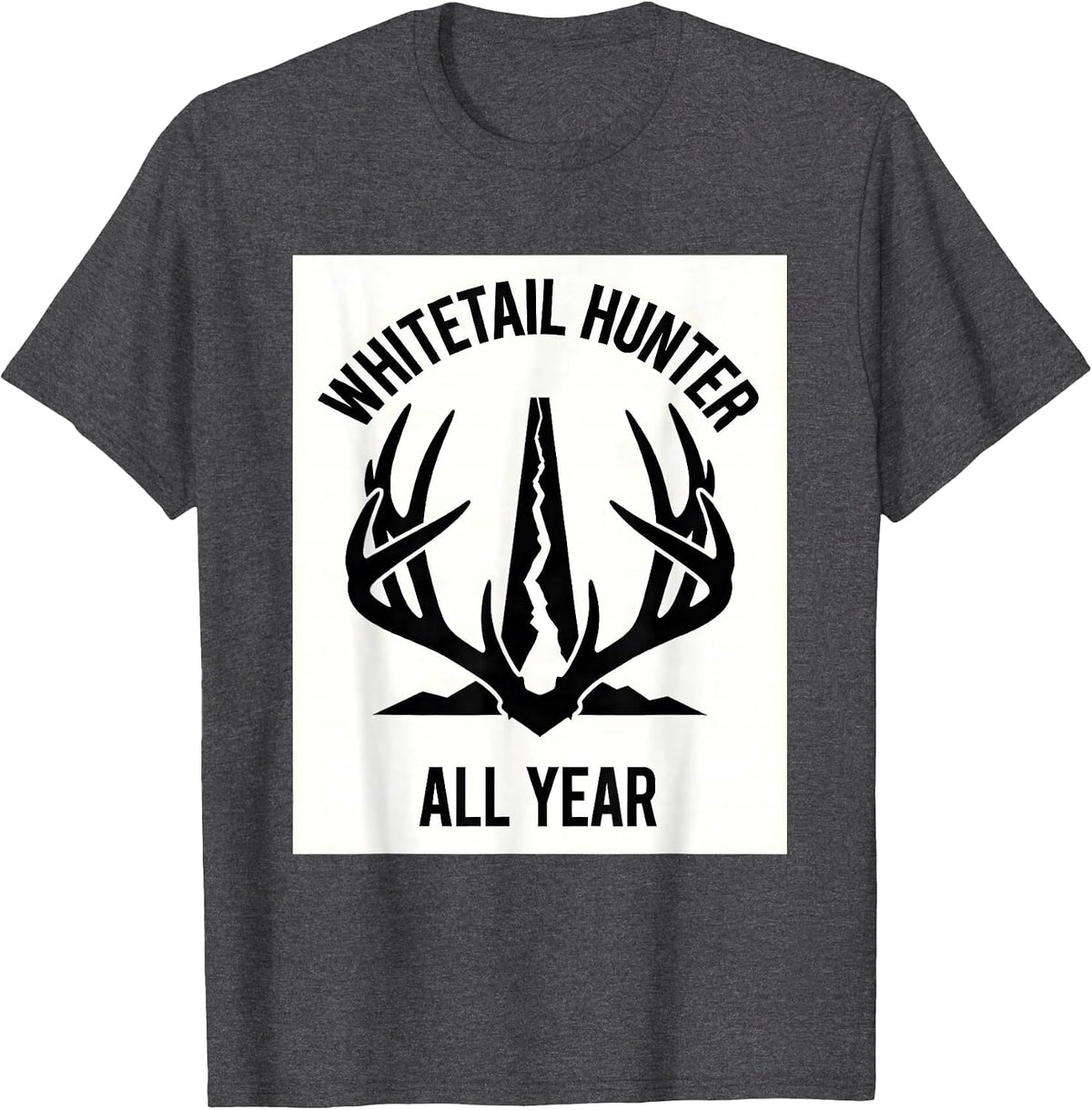 Men's Whitetail Hunter All Year Minimalist Antler Crown Hunting T-Shirt - Dark Heather Grey
