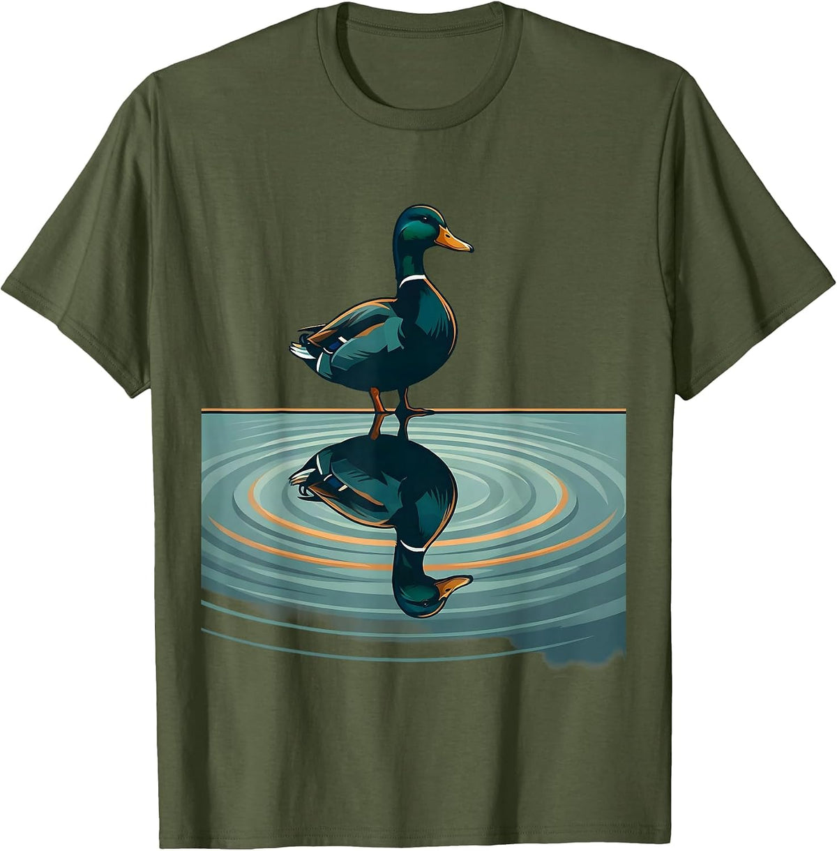 Men's Duck Silhouette Reflected on Still Pond Graphic T-Shirt - Olive Green