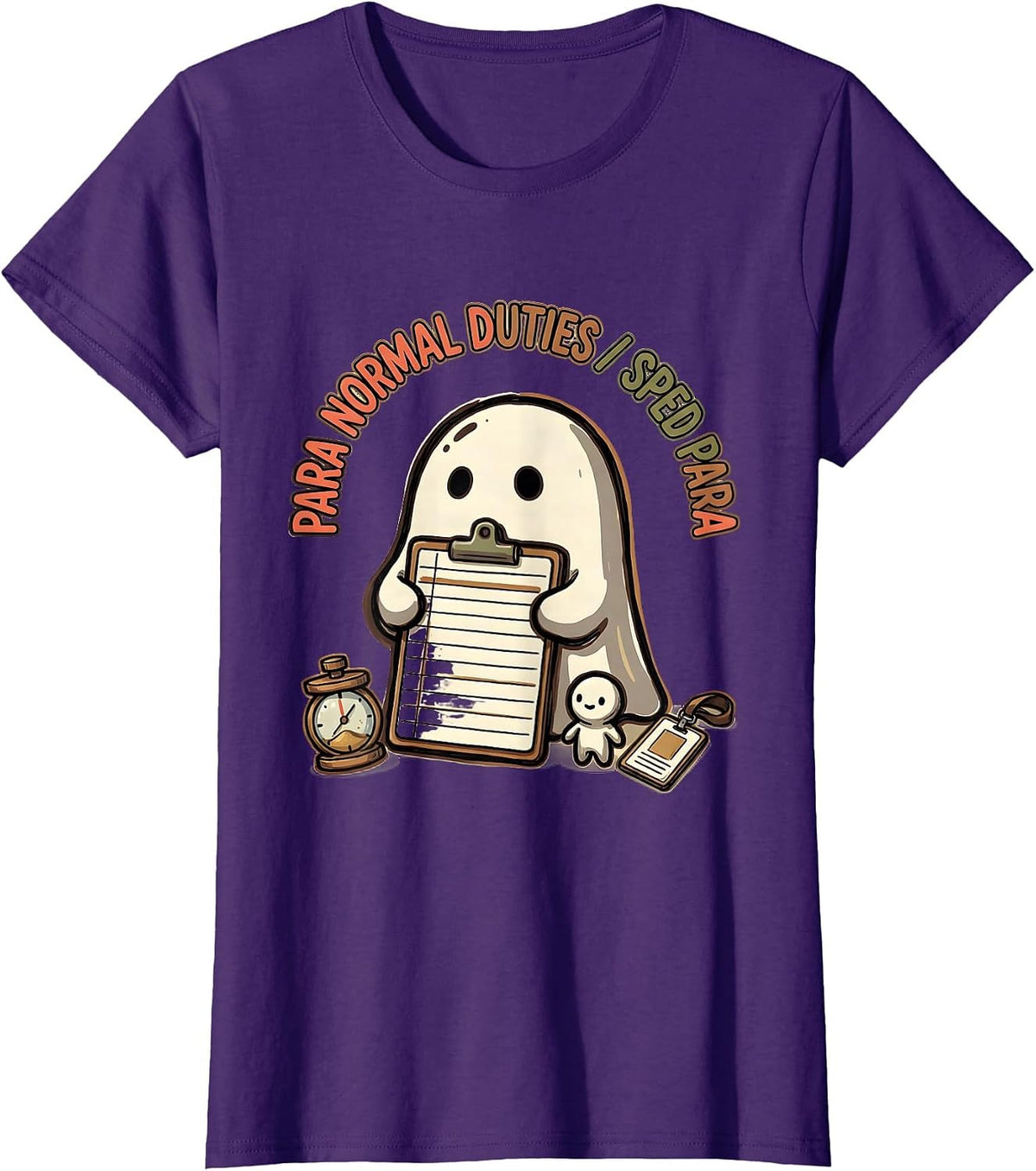 Women's Para Normal Duties SPED Para Ghost Halloween Paraeducator T-Shirt - Purple