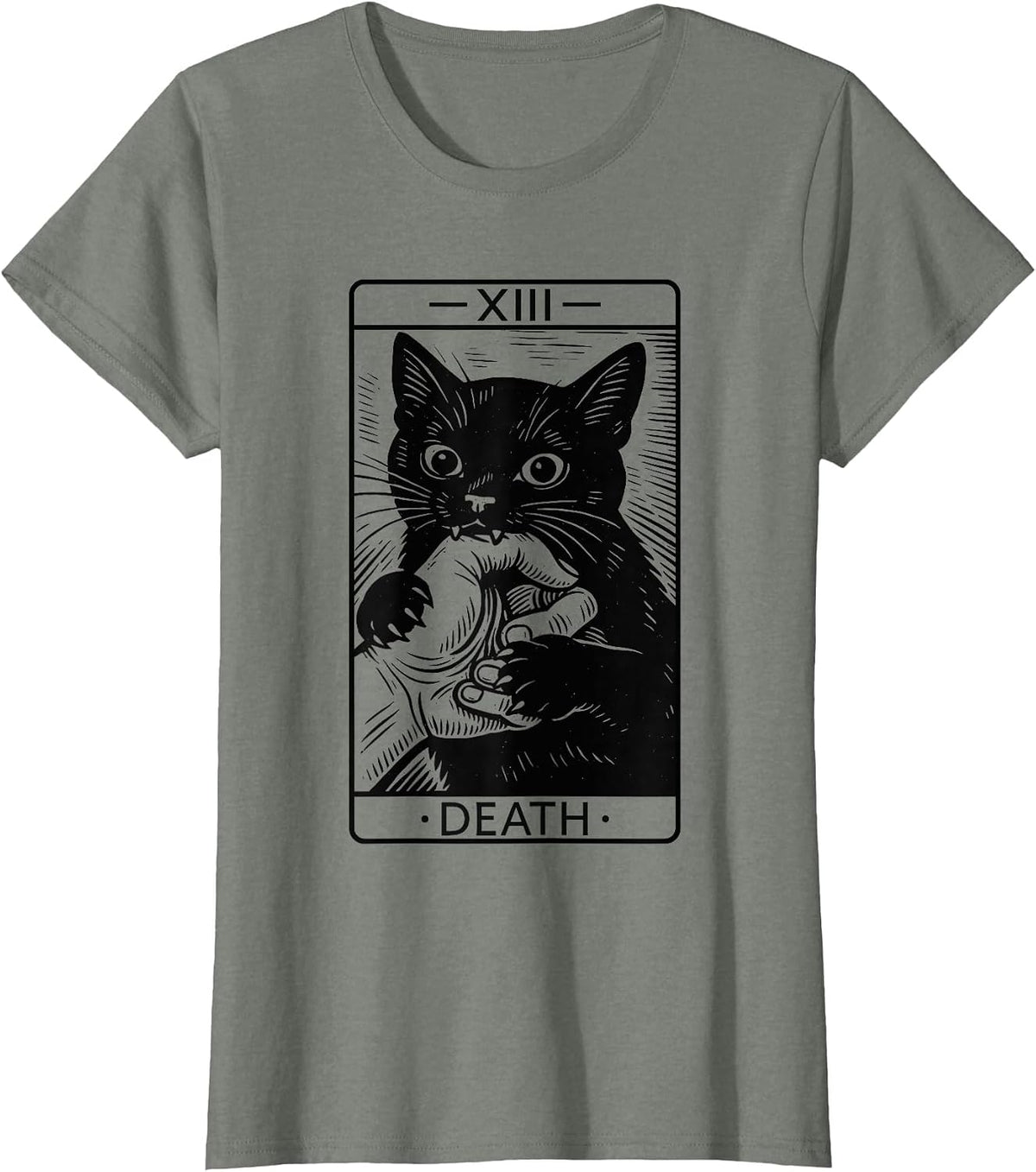 Black Cat Tarot Card Shirt, Funny Witchy Halloween Meme T-Shirt - Olive Heather