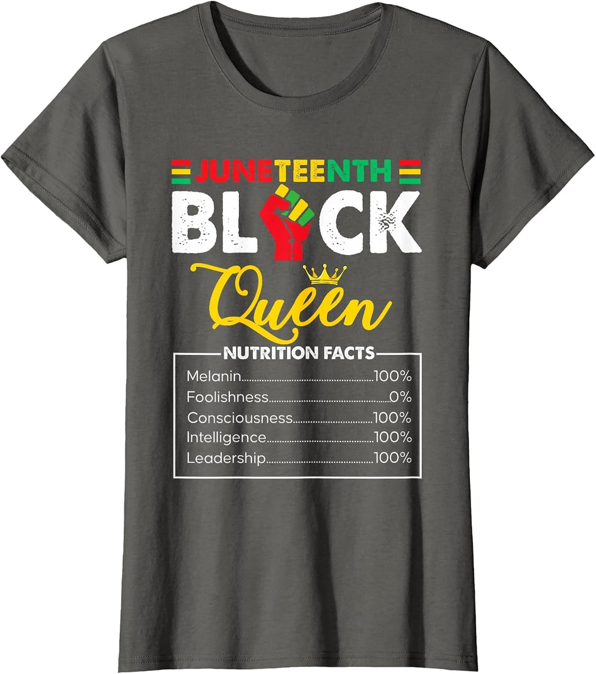 Womens Juneteenth Black African Queen Nutritional Facts T-Shirt - Asphalt Grey