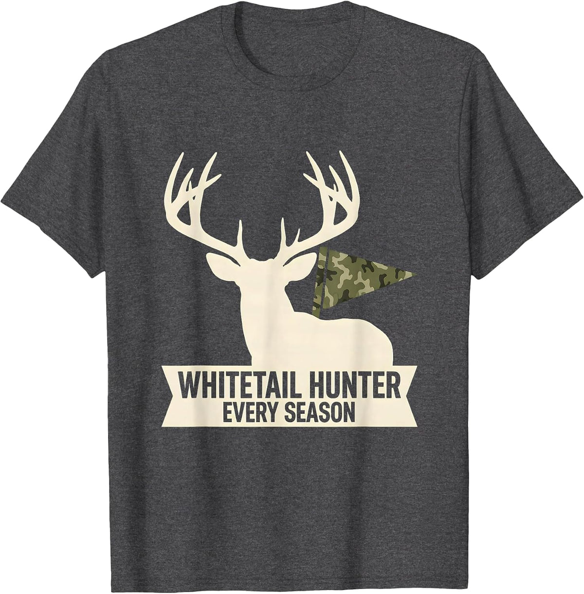 Whitetail Hunter, Every Season Silhouette Camo Dad Humor T-Shirt - Dark Heather Grey