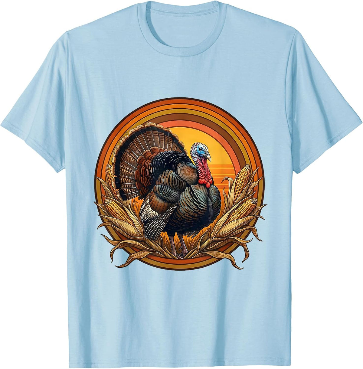 Wild Turkey Strutting Through Fall Cornfield T-Shirt - Baby Blue