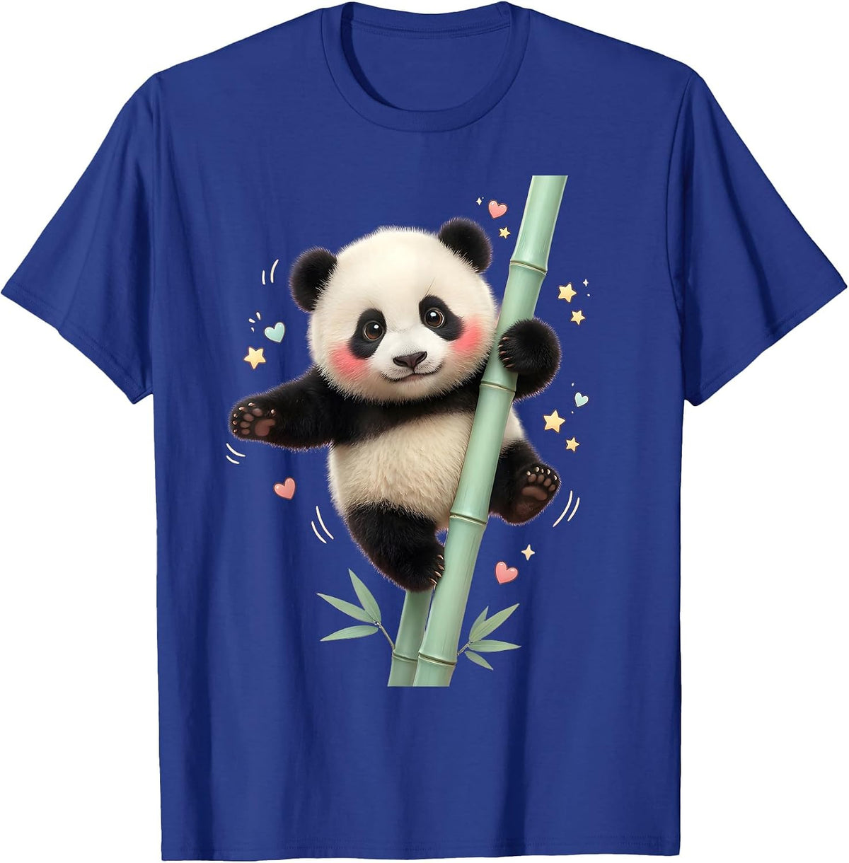 Panda Balancing on Bamboo Pole Graphic T-Shirt - Royal Blue