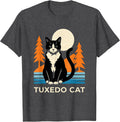 Men's Tuxedo Cat Stencil Graphic 90s Retro Cat Lover Portrait T-Shirt - Dark Heather Grey