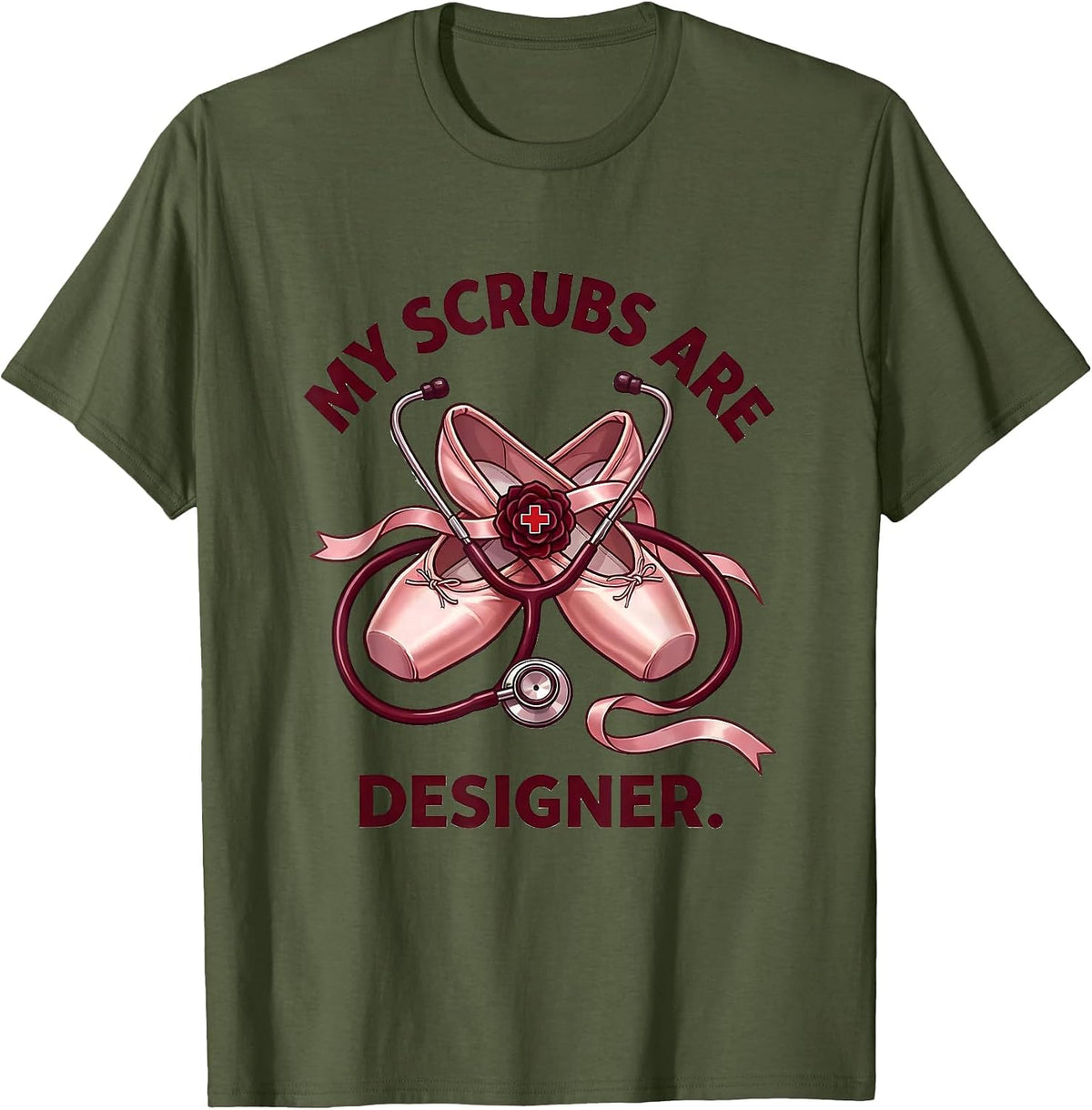 Men's My Scrubs Are Designer Funny Nurse Design T-Shirt - Olive Green