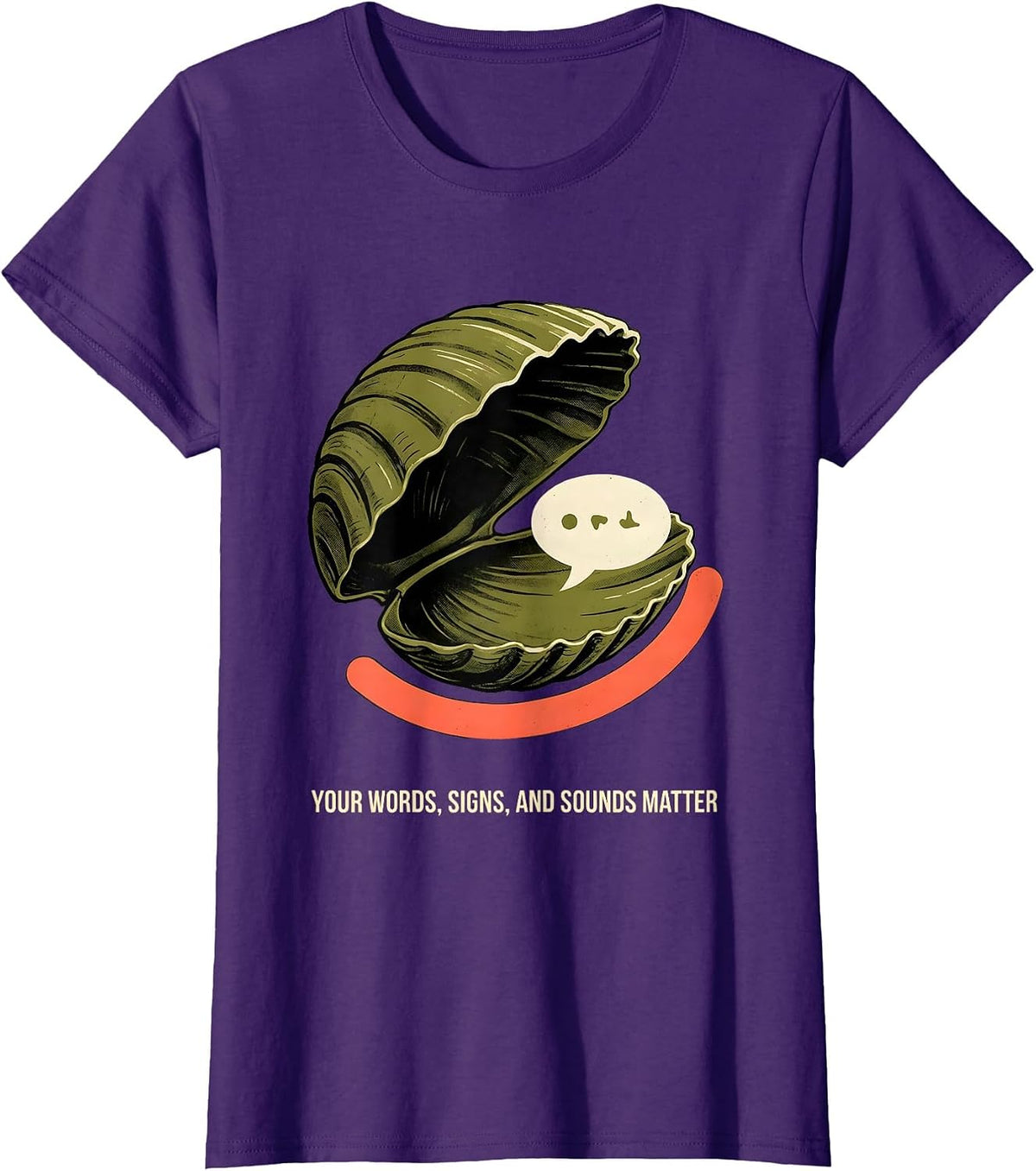 Women's Your Words Signs And Sounds Matter Midcentury Modern Speech T-Shirt - Purple