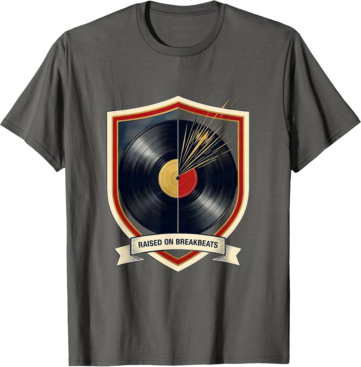 Men's Raised On Breakbeats Vintage Retro 90s Hip-Hop Music Fan T-Shirt - Asphalt Grey