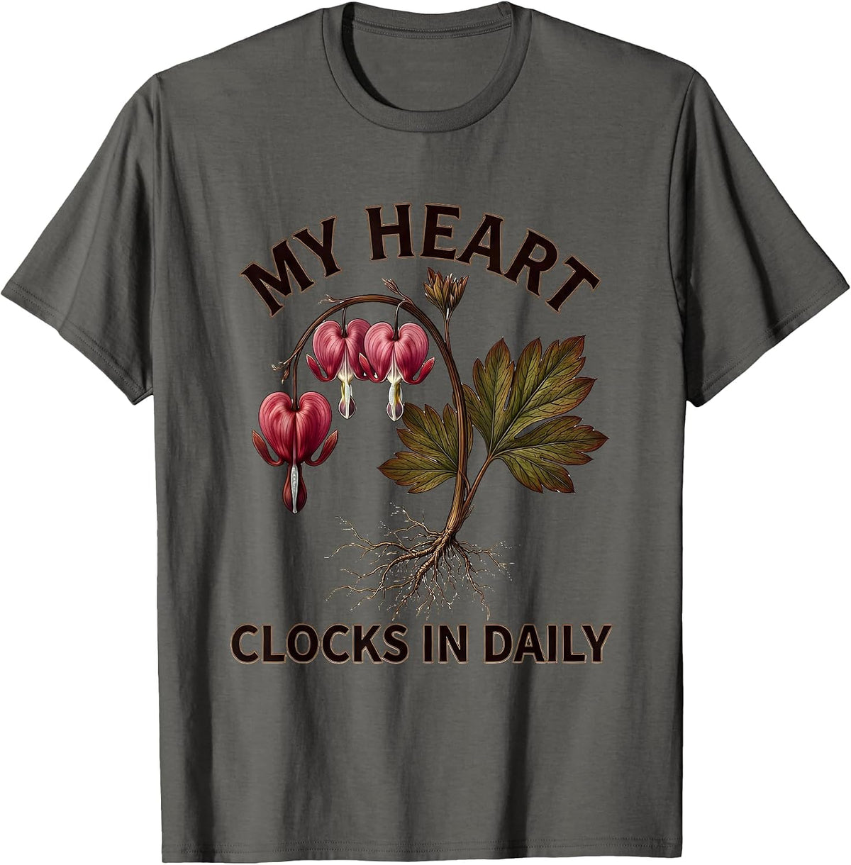 Men's My Heart Clocks In Daily Social Worker Design T-Shirt - Asphalt Grey