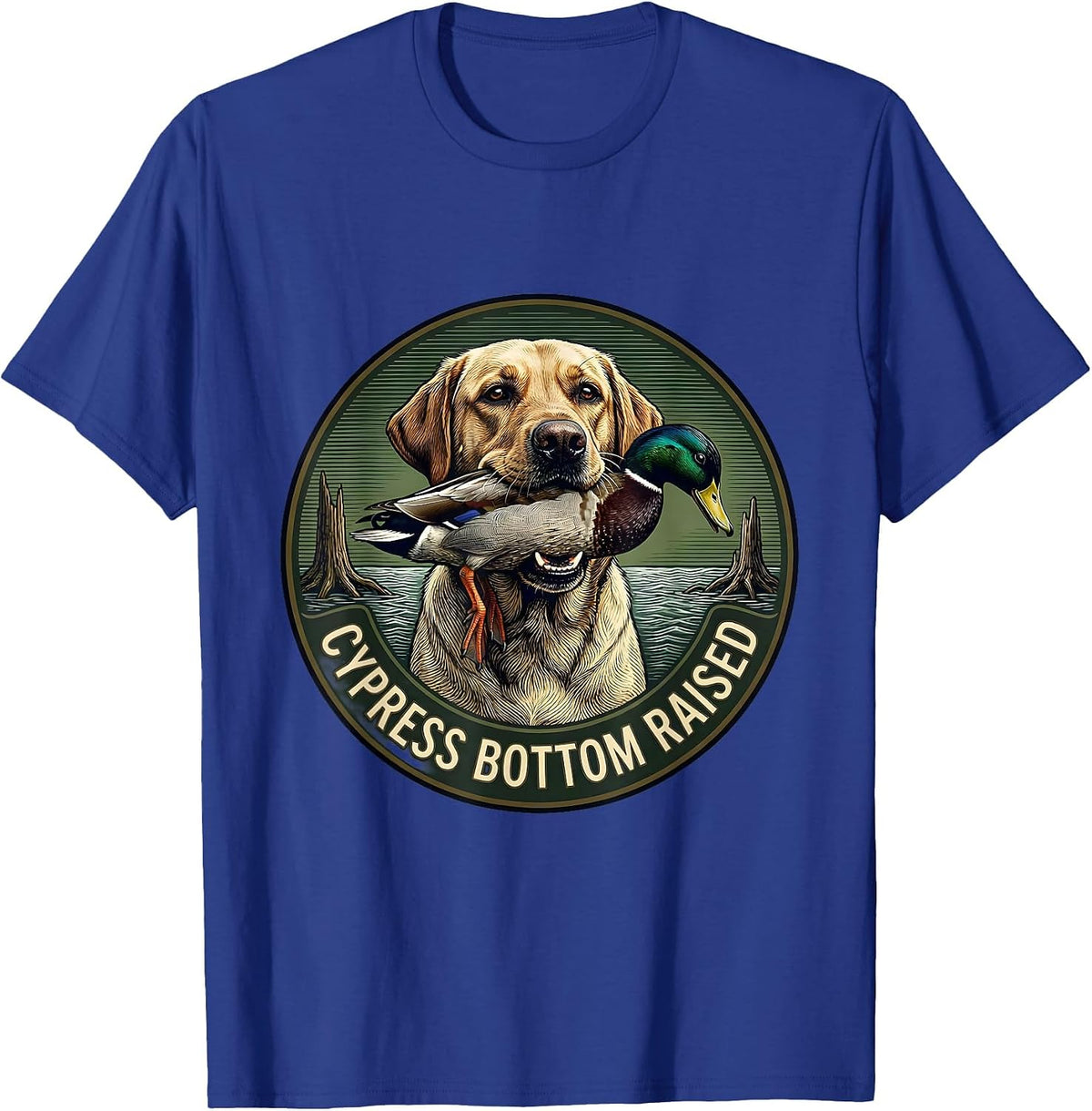 Cypress Bottom Raised Crosshatch Labrador Duck Hunting T-Shirt - Royal Blue