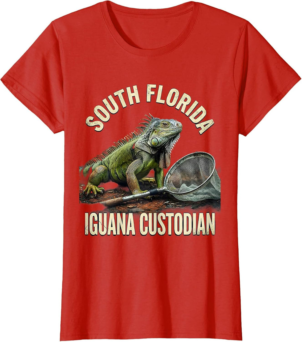 South Florida Iguana Custodian Distressed Iguana Hunter T-Shirt - Red