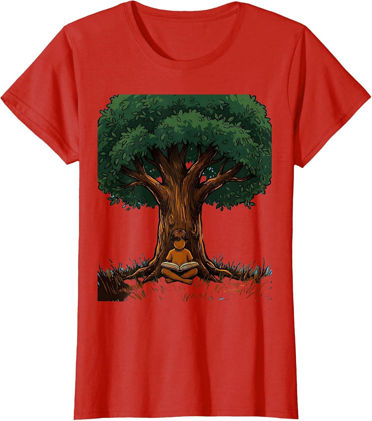 Women's Special Education Teacher Reading Tree Silhouette T-Shirt - Red