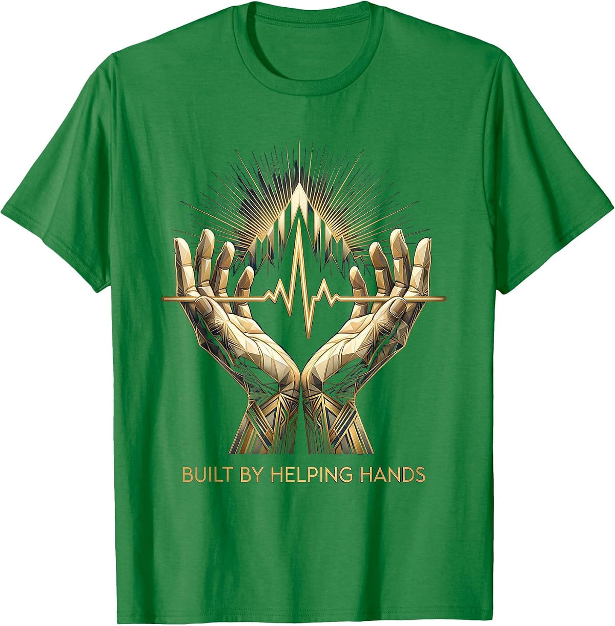 Men's Built by Helping Hands Labor Day Heartbeat Design T-Shirt - Kelly Green