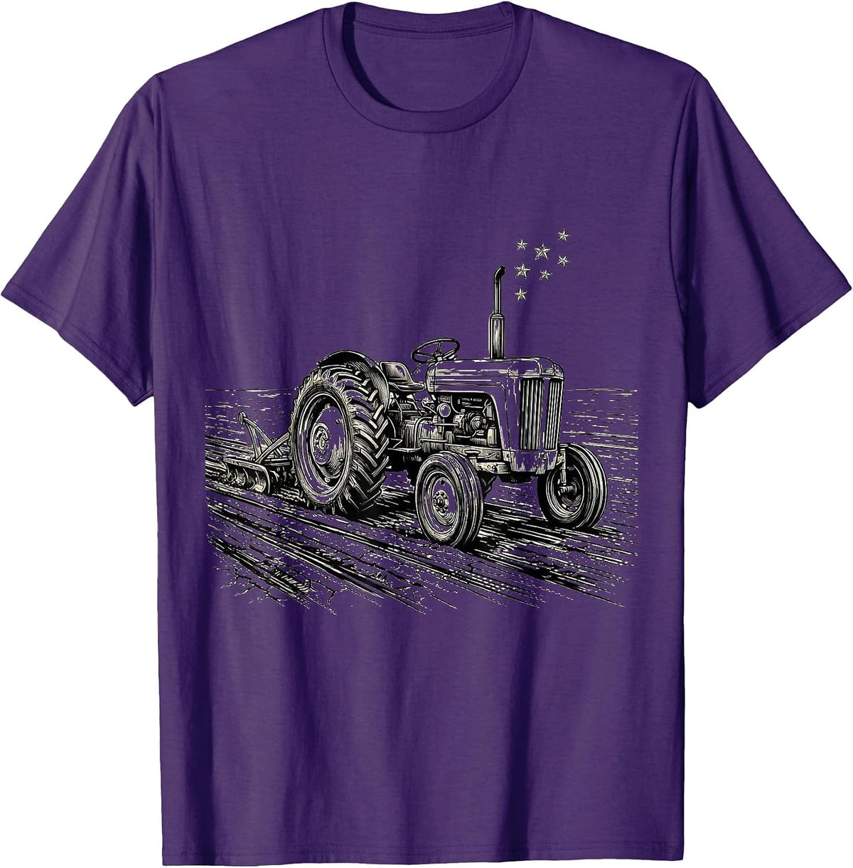 Men's Old Tractor Line Art Farming Dad Vintage Gift T-Shirt - Purple