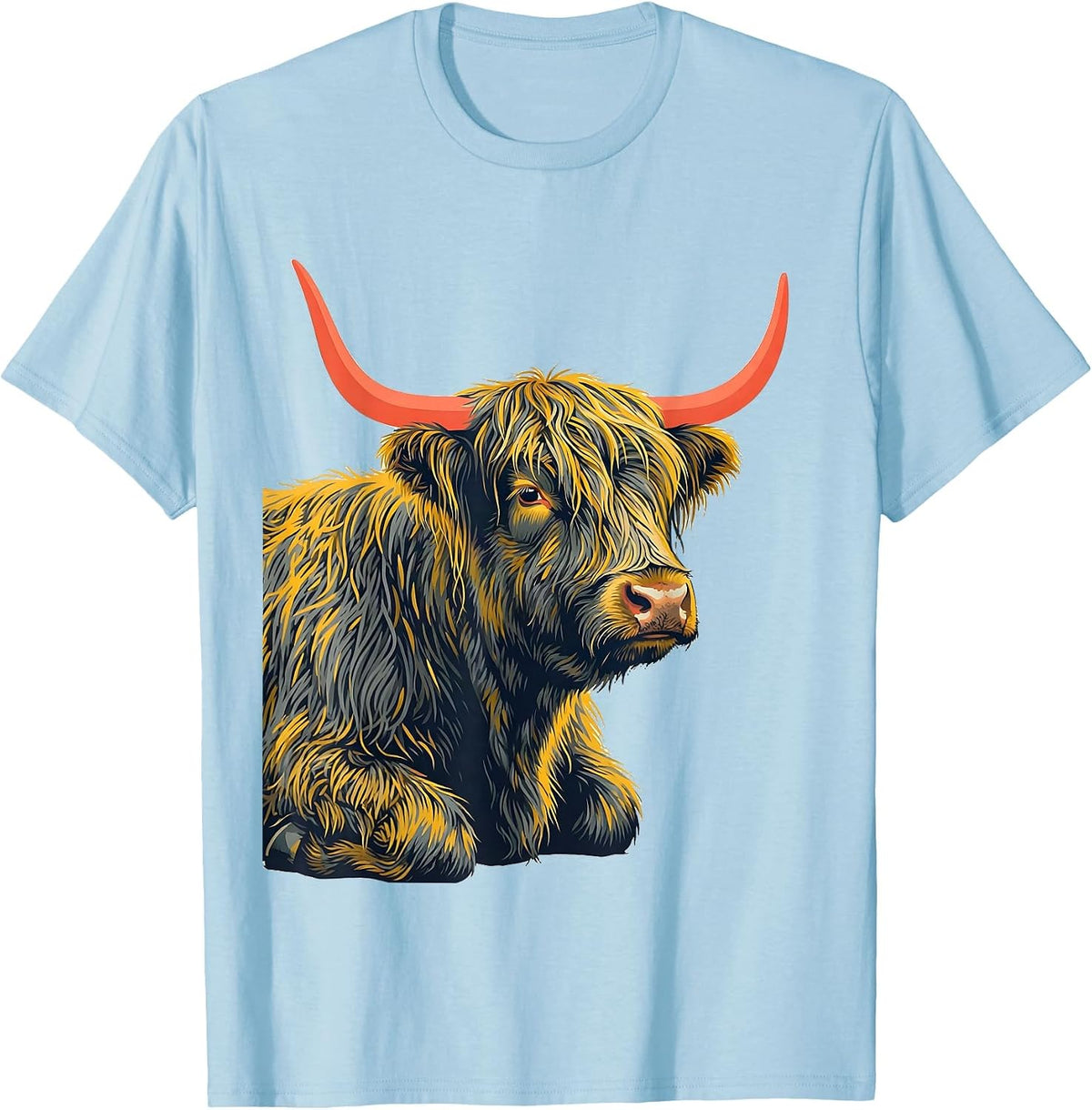 Men's Low Side-Profile Highland Cow Cute Sassy Humor T-Shirt - Baby Blue