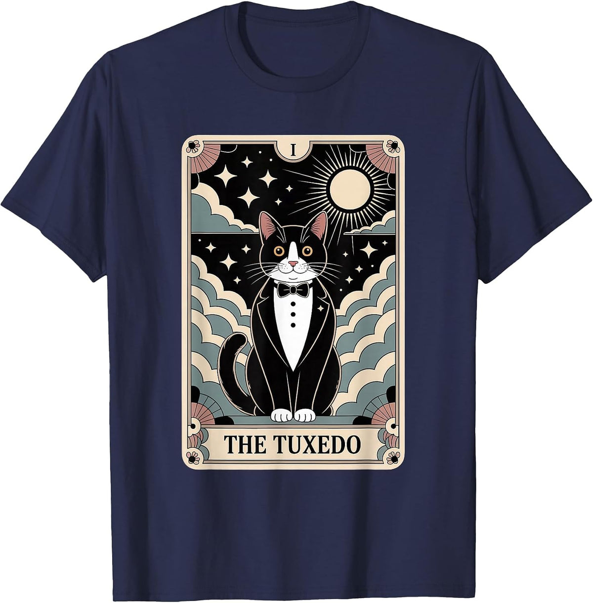 Tarot Card Cat Halloween The Tuxedo T-Shirt - Navy Blue