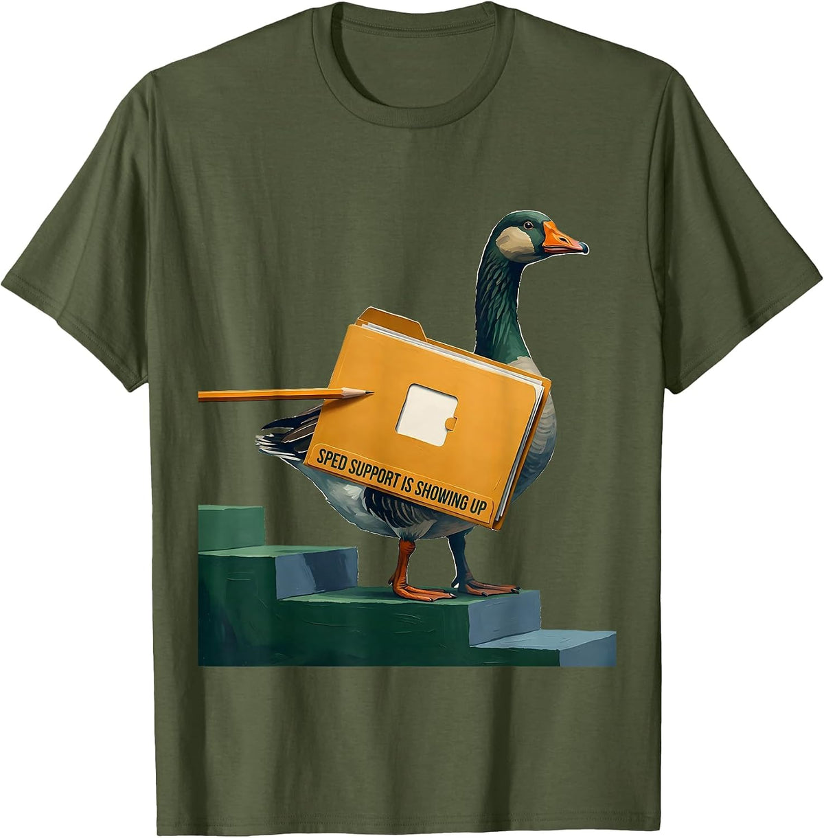 Men's SPED Support Is Showing Up Funny Special Education Teacher T-Shirt - Olive Green