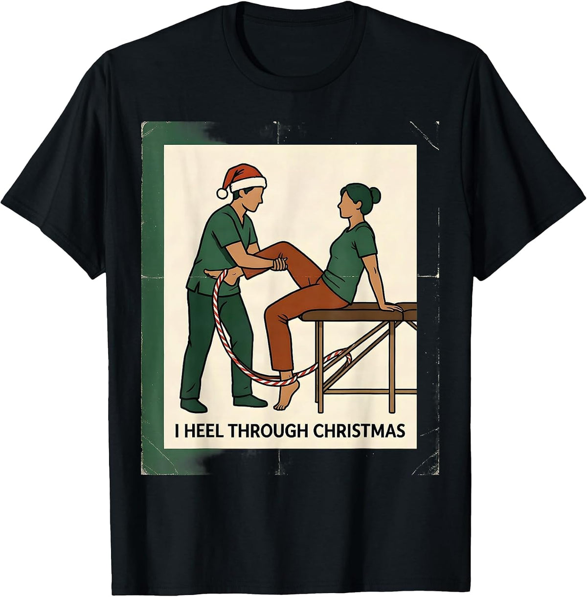 Men's I Heel Through Christmas Vintage Physical Therapist T-Shirt - Black