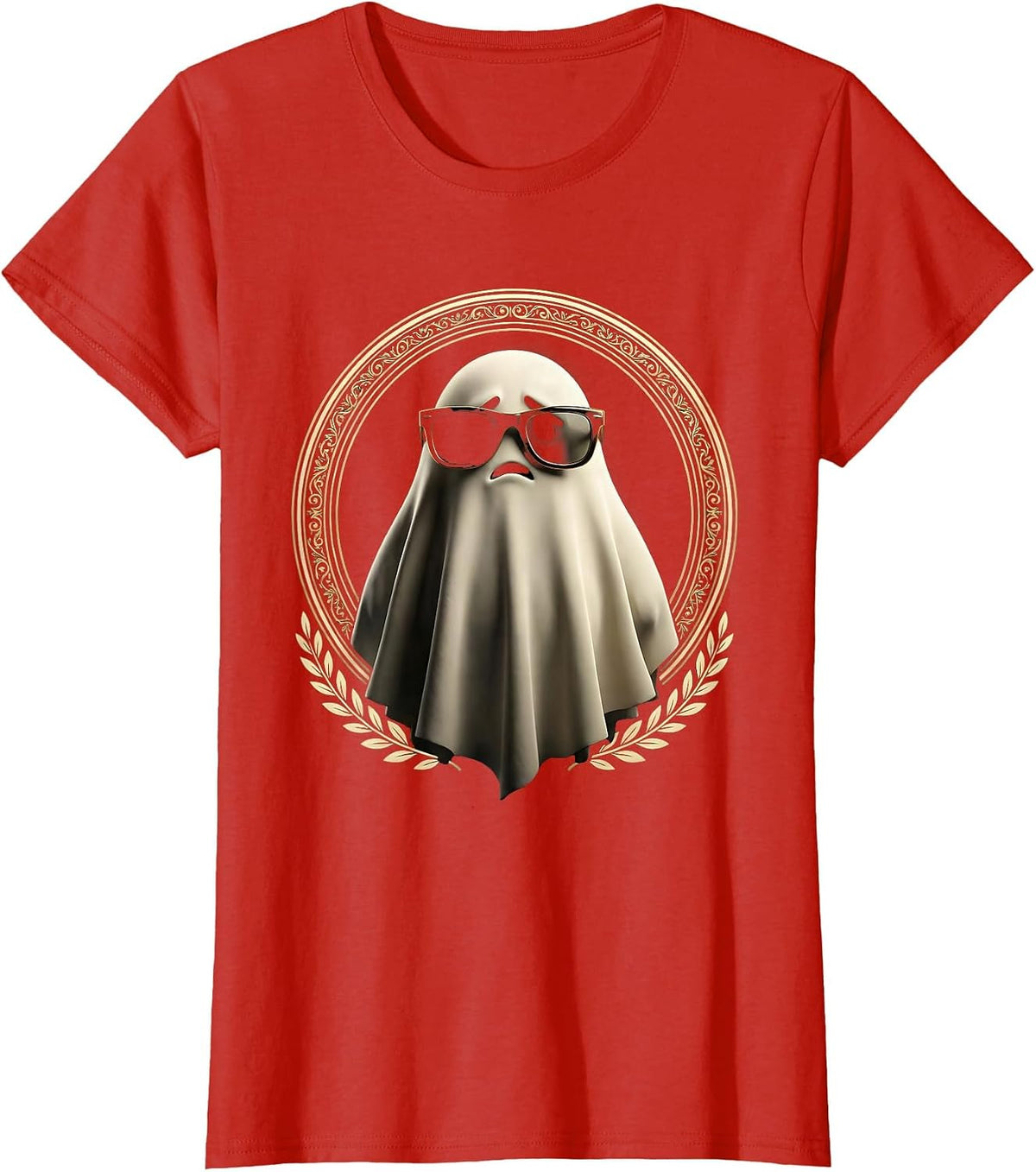 Boo Jee Ghost Wearing Designer Sunglasses T-Shirt, Women, Red, Small - As Pictured