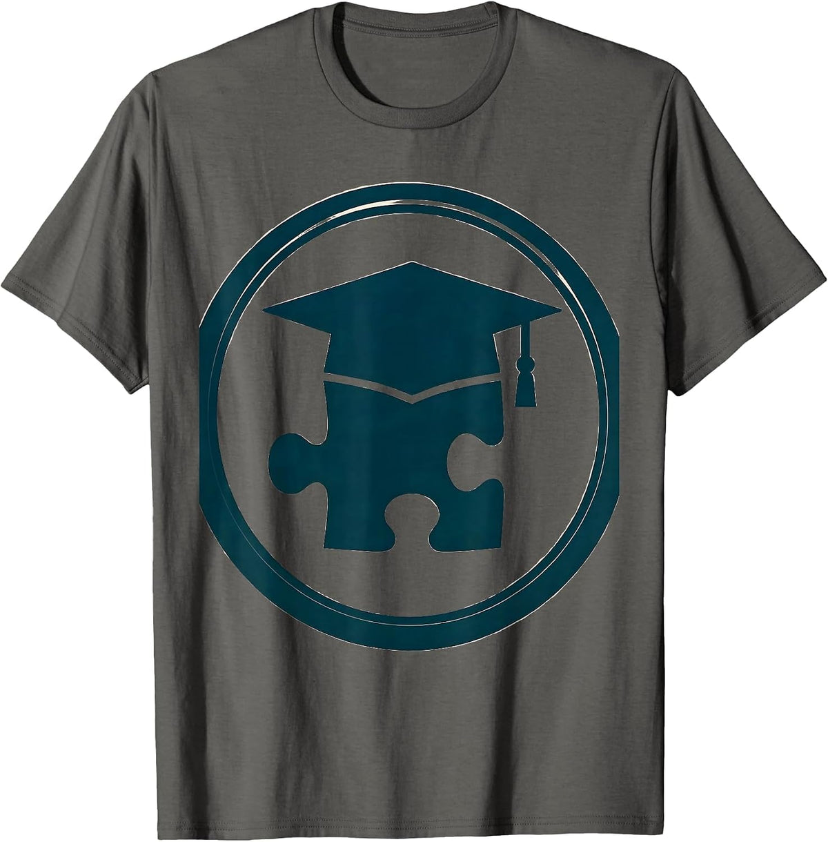Special Education Teacher Graduation Cap Puzzle Piece T-Shirt - Asphalt Grey