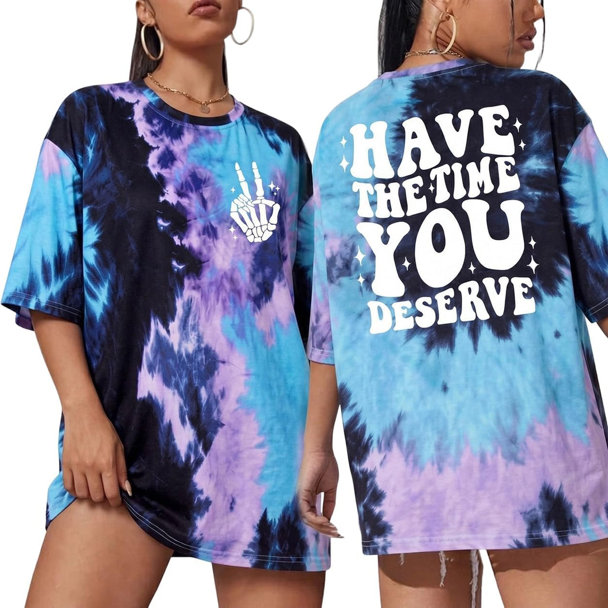 Oversized Tshirts for Women: Deserve Day Shirt Funny Skeleton Shirts Casual Oversized Graphic Tees Tops - Purple