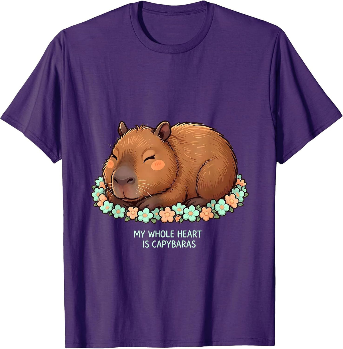 Men's My Whole Heart Is Capybaras Cute Kawaii Animal Meme Humor T-Shirt - Purple