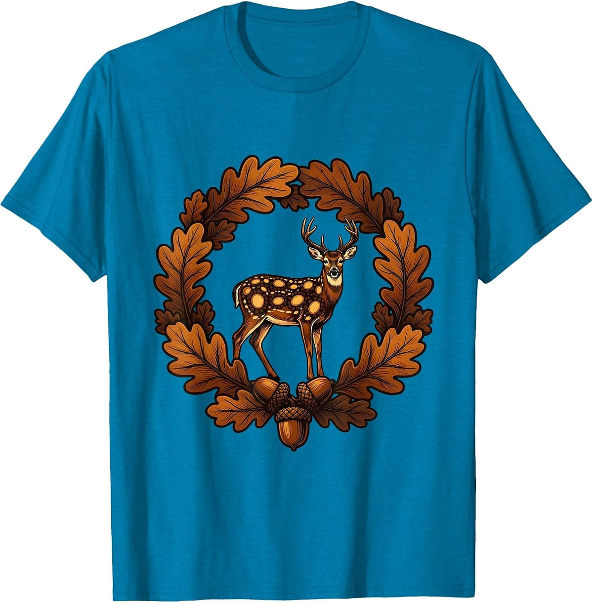 Whitetail Deer Autumn Leaves Camo Wildlife T-Shirt - Sapphire Blue