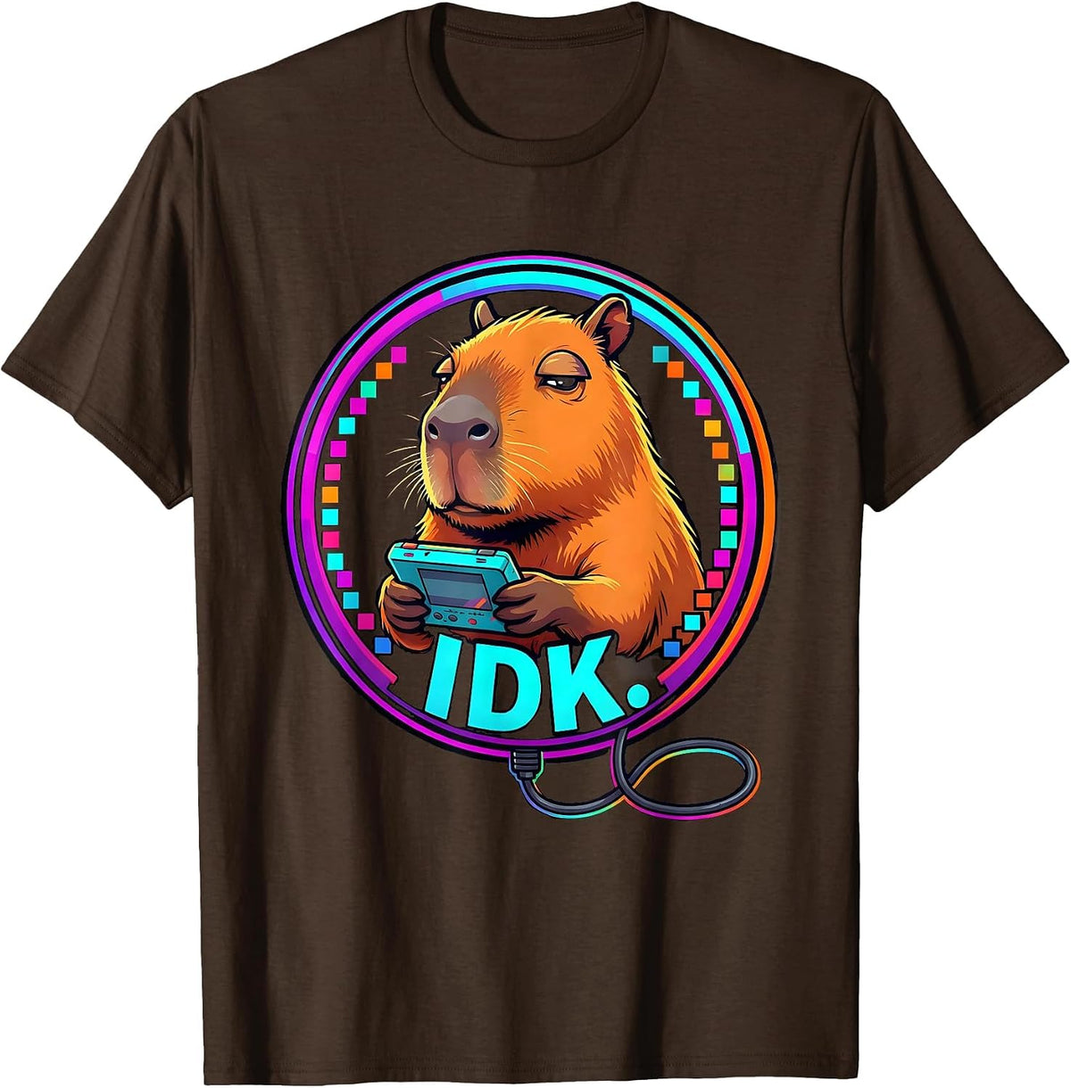 IDK Colorful Capybara Gamer Meme Humor T-Shirt - Brown