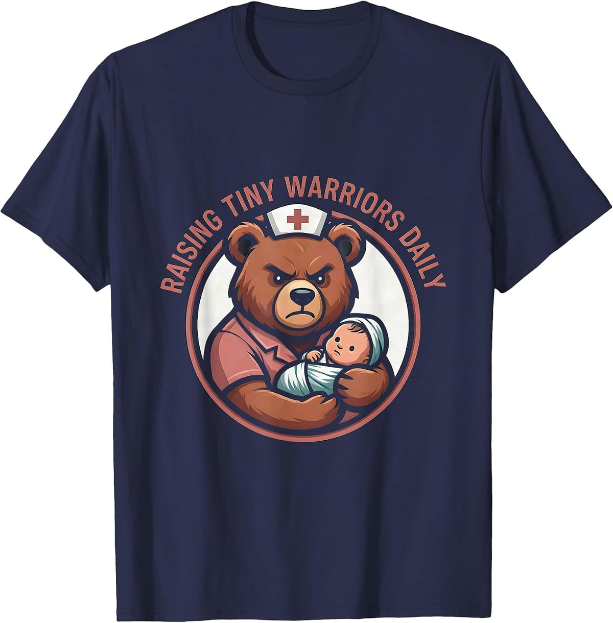 Men's Raising Tiny Warriors Daily NICU Nurse Design T-Shirt - Navy Blue