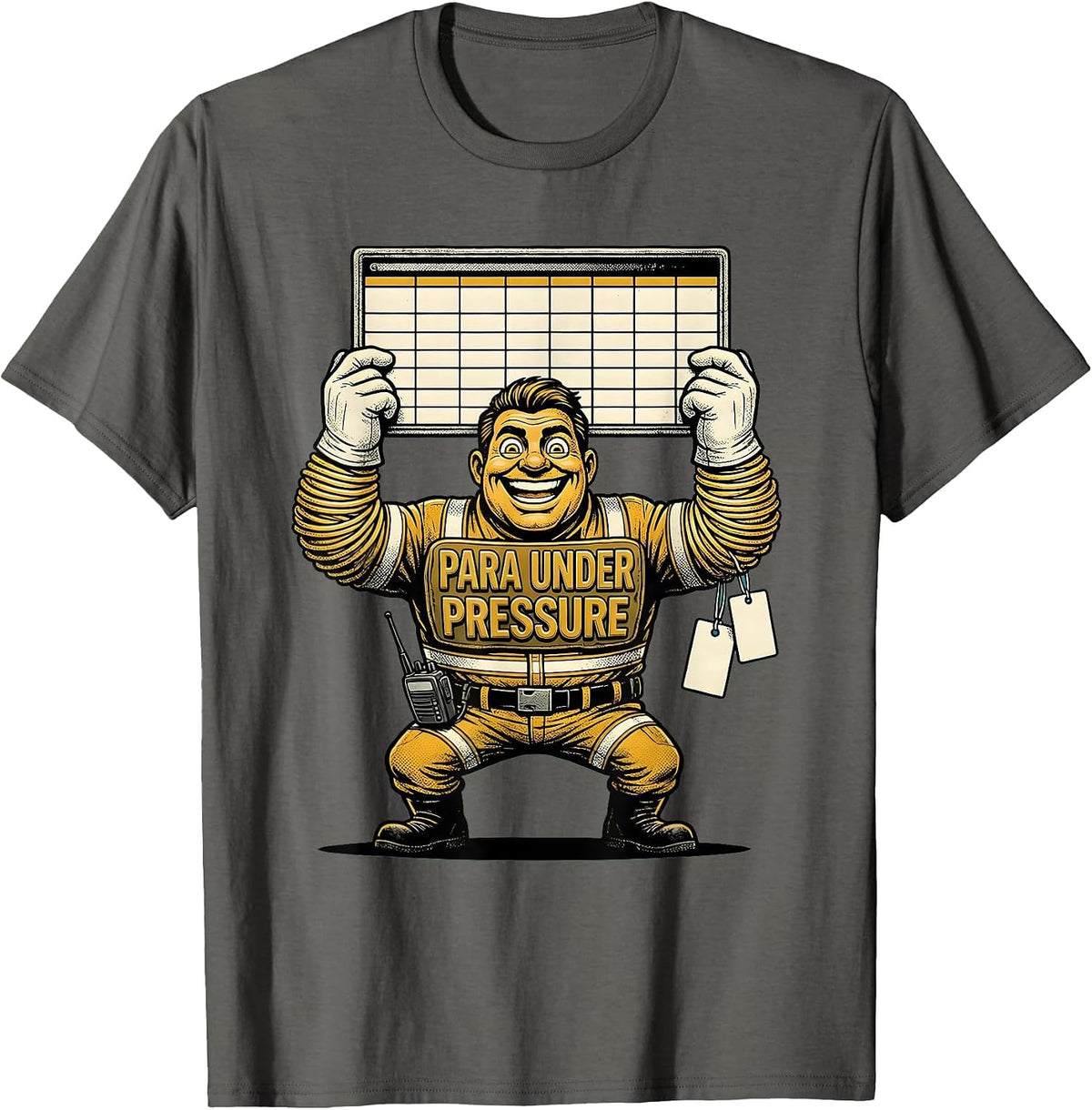 Para Under Pressure Retro Cartoon Paraprofessional Humor T-Shirt, Men, Asphalt Grey, Medium - As Pictured