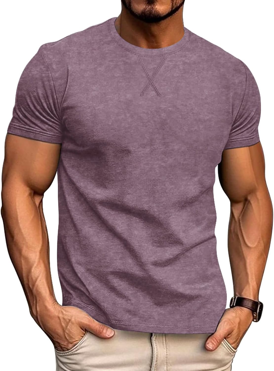 LOGEEYAR Men's Athletic Washed T-Shirts Basic Crew Neck Tees Tops Causal Distressed Cotton T Shirts for Men - Purple