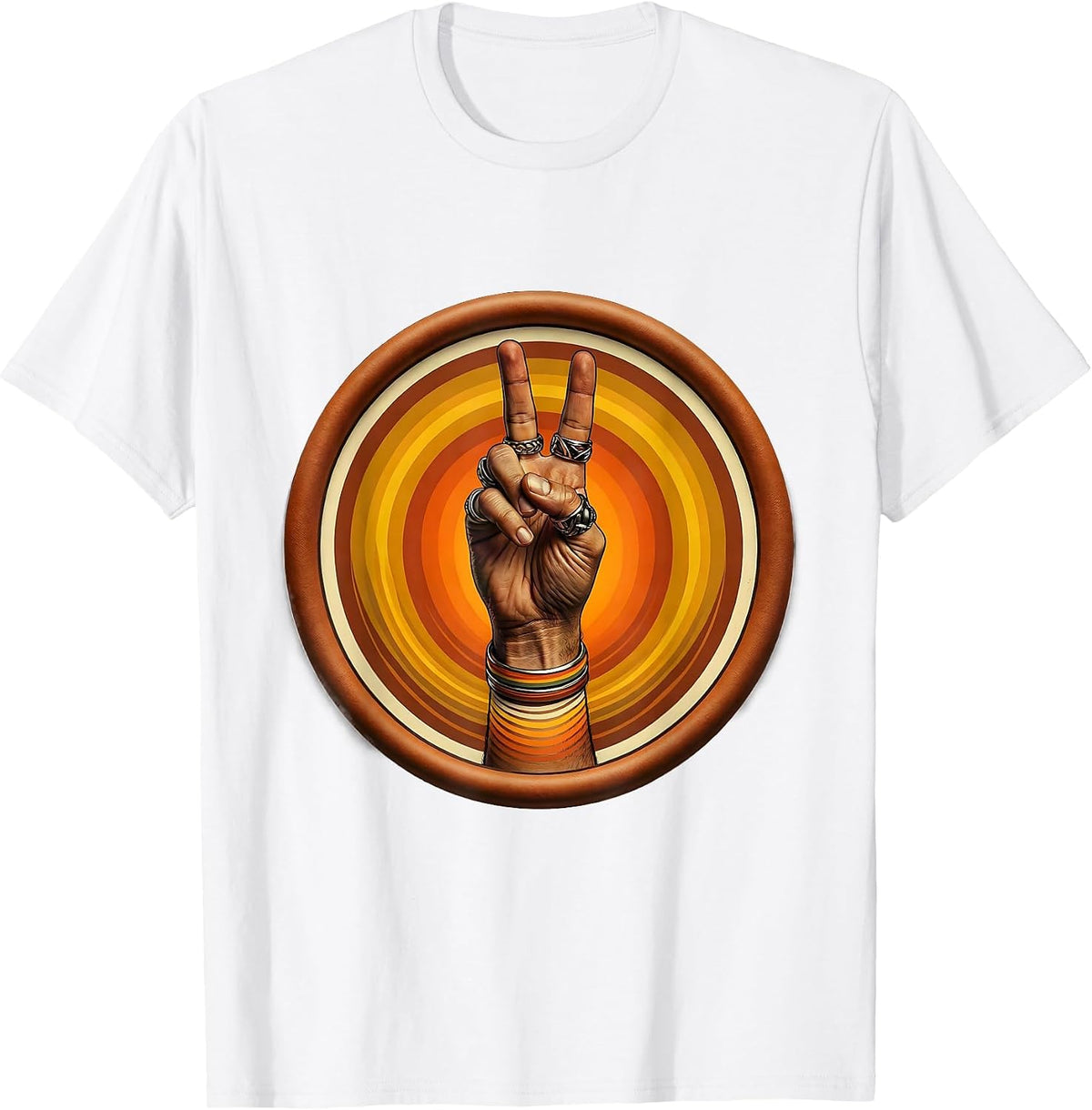 Men's Hip Hop Peace Sign Hand Rings Graphic T-Shirt - White