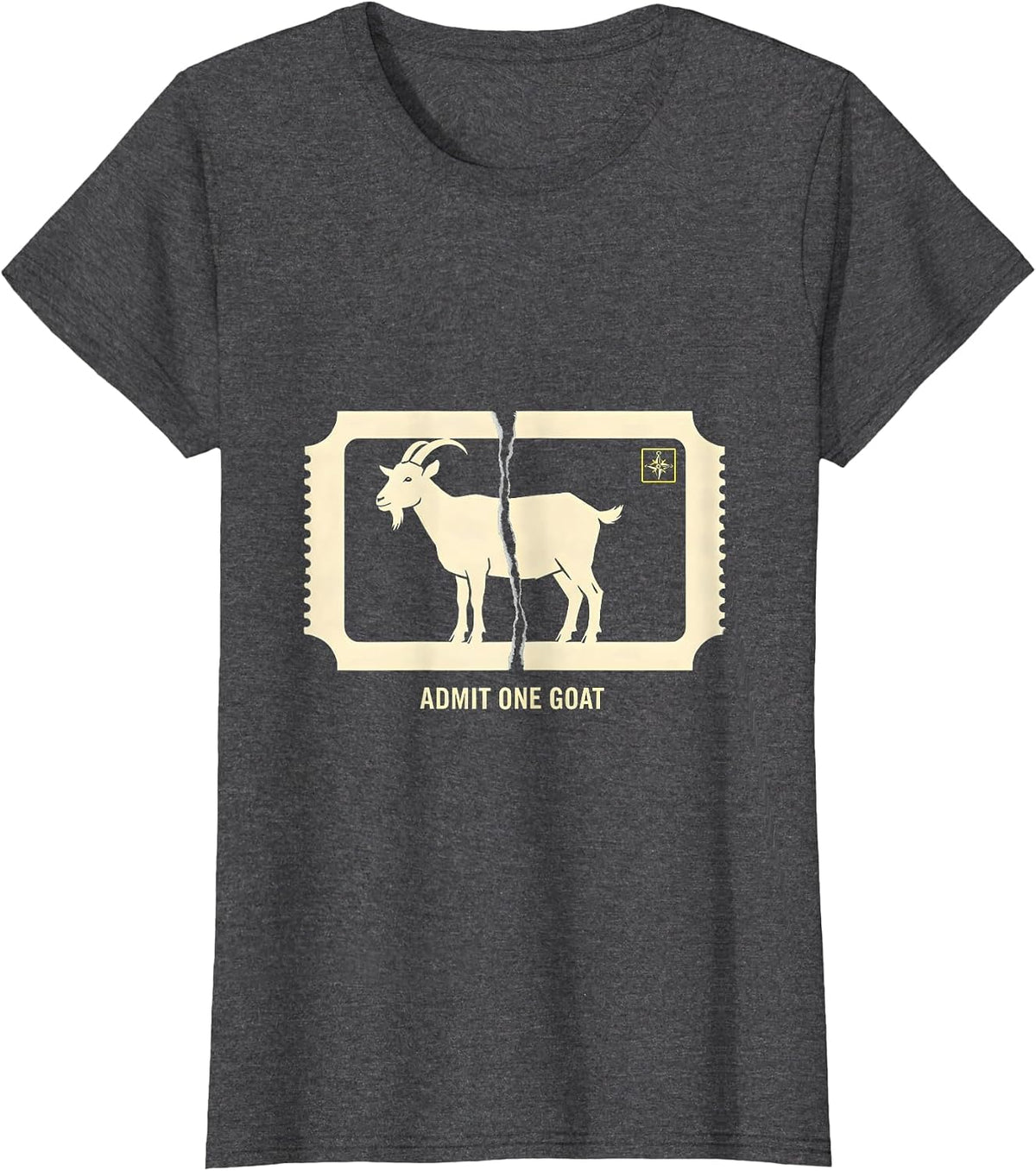 Women's Admit One Goat Stencil Graphic Freemason Square Compass T-Shirt - Dark Heather Grey