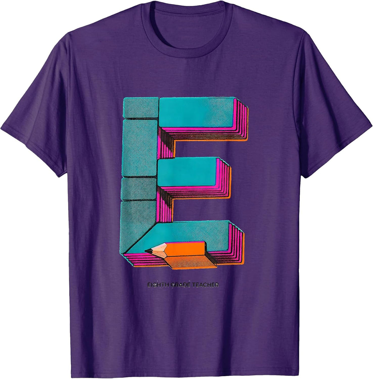 Eighth Grade Teacher Risograph Pencil Back To School Teacher T-Shirt - Purple