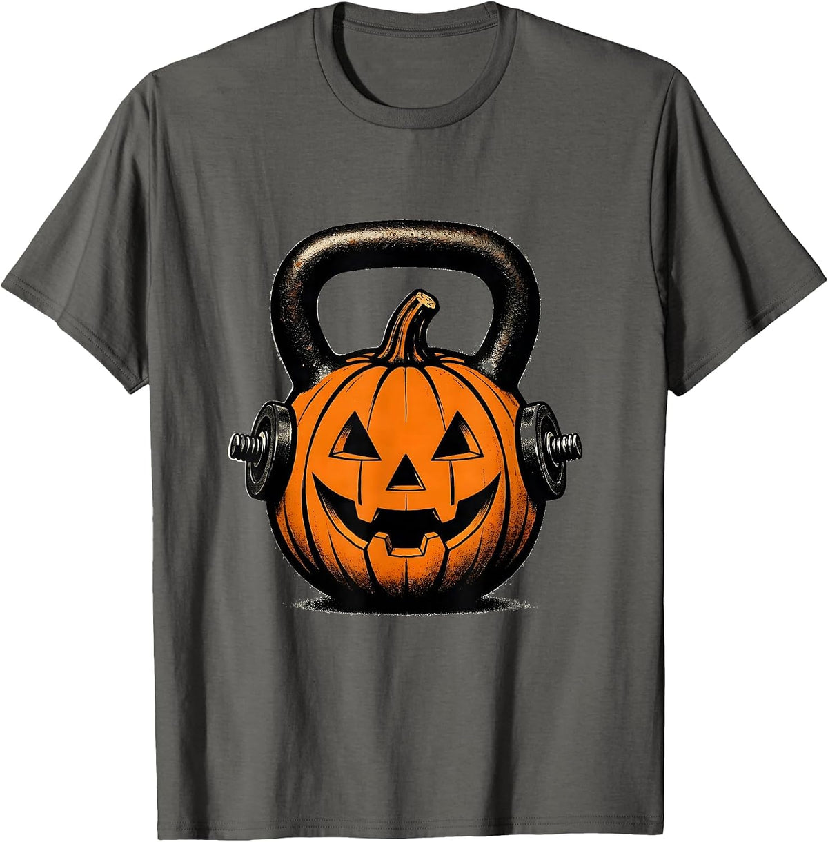 Men's Jacked O Lantern Kettlebell Halloween Gym Workout Lifting T-Shirt - Asphalt Grey