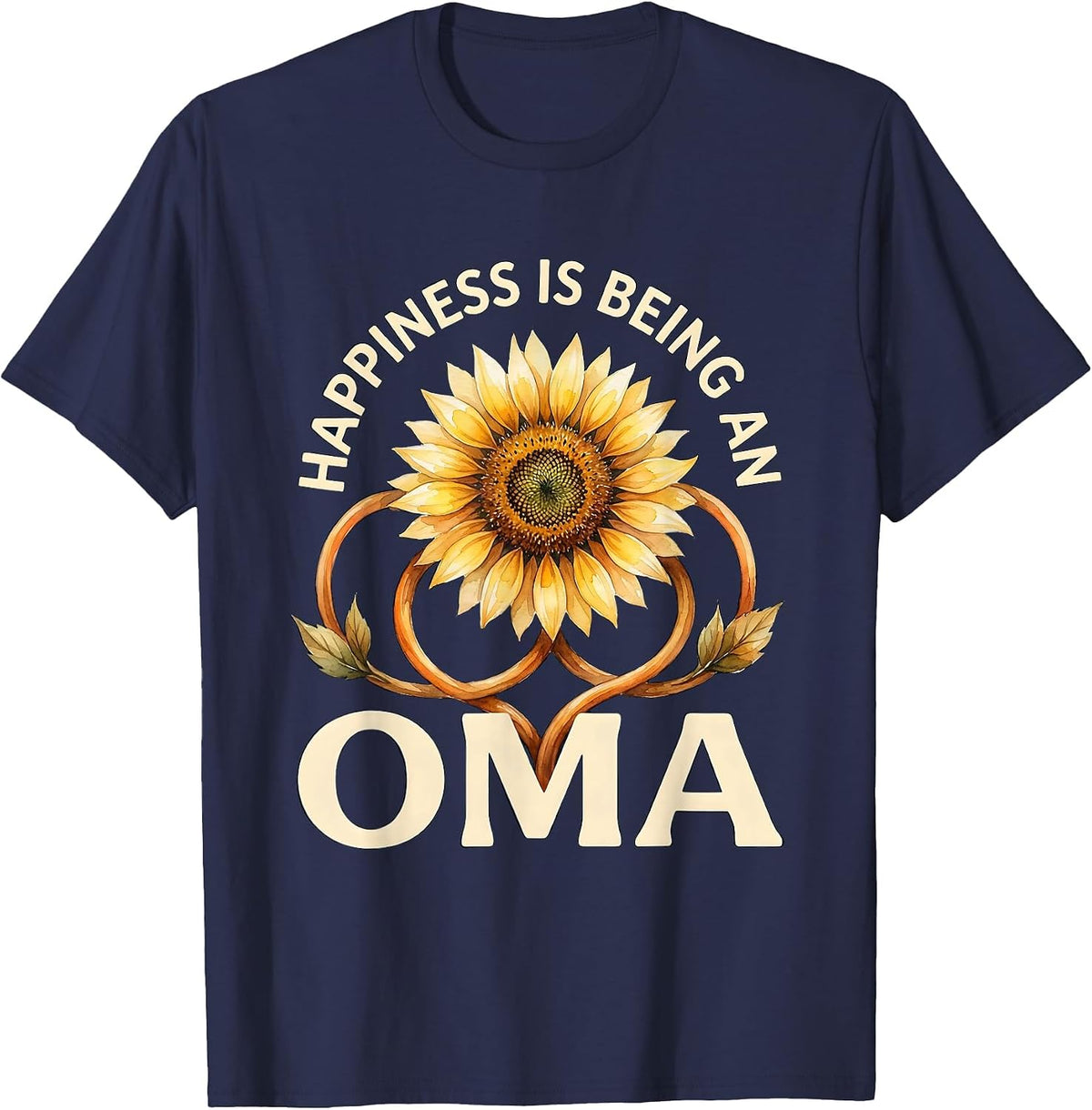 Happiness Is Being An Oma Watercolor Sunflower Grandma T-Shirt - Navy Blue