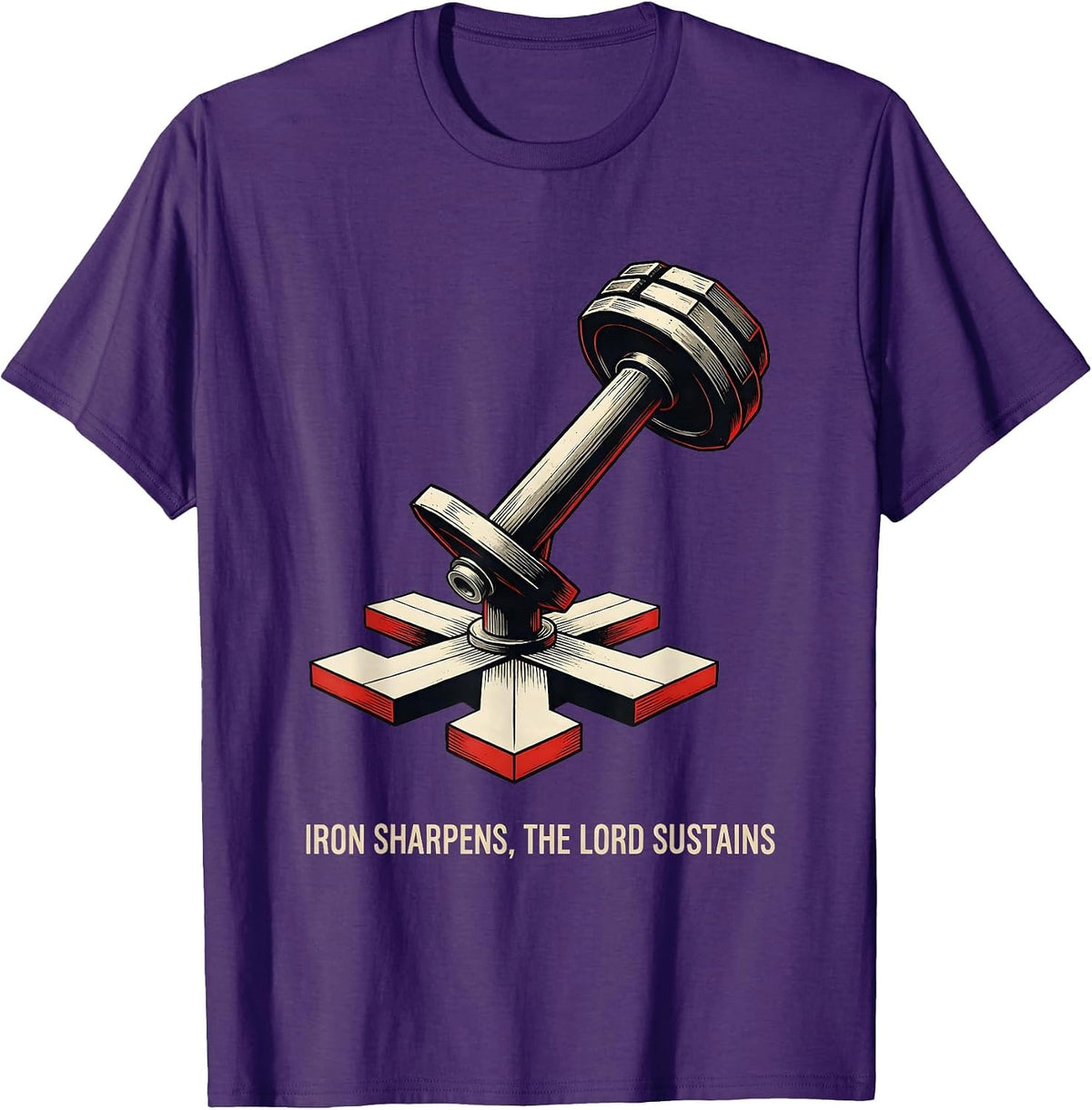 Men's Iron Sharpens, The Lord Sustains Geometric Christian Gym T-Shirt - Purple