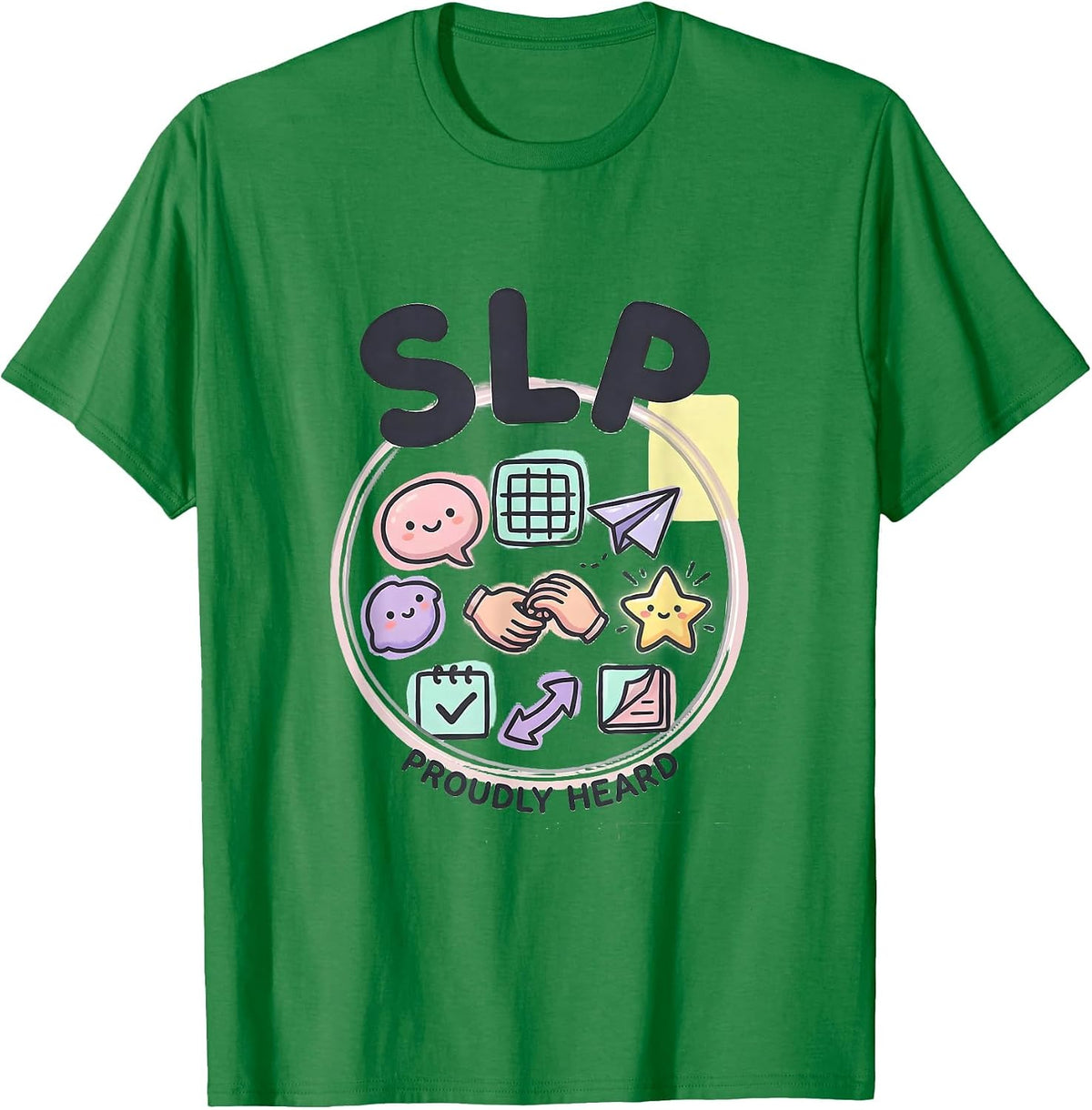 Men's SLP Proudly Heard Kawaii Doodle Speech Language Pathologist T-Shirt - Kelly Green