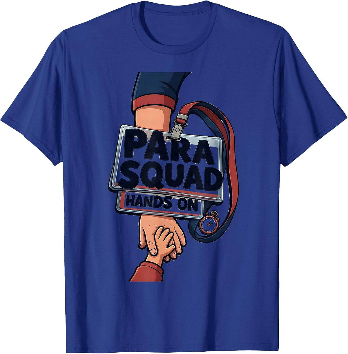 Para Squad Hands On Cartoon Paraprofessional Back To School T-Shirt - Royal Blue