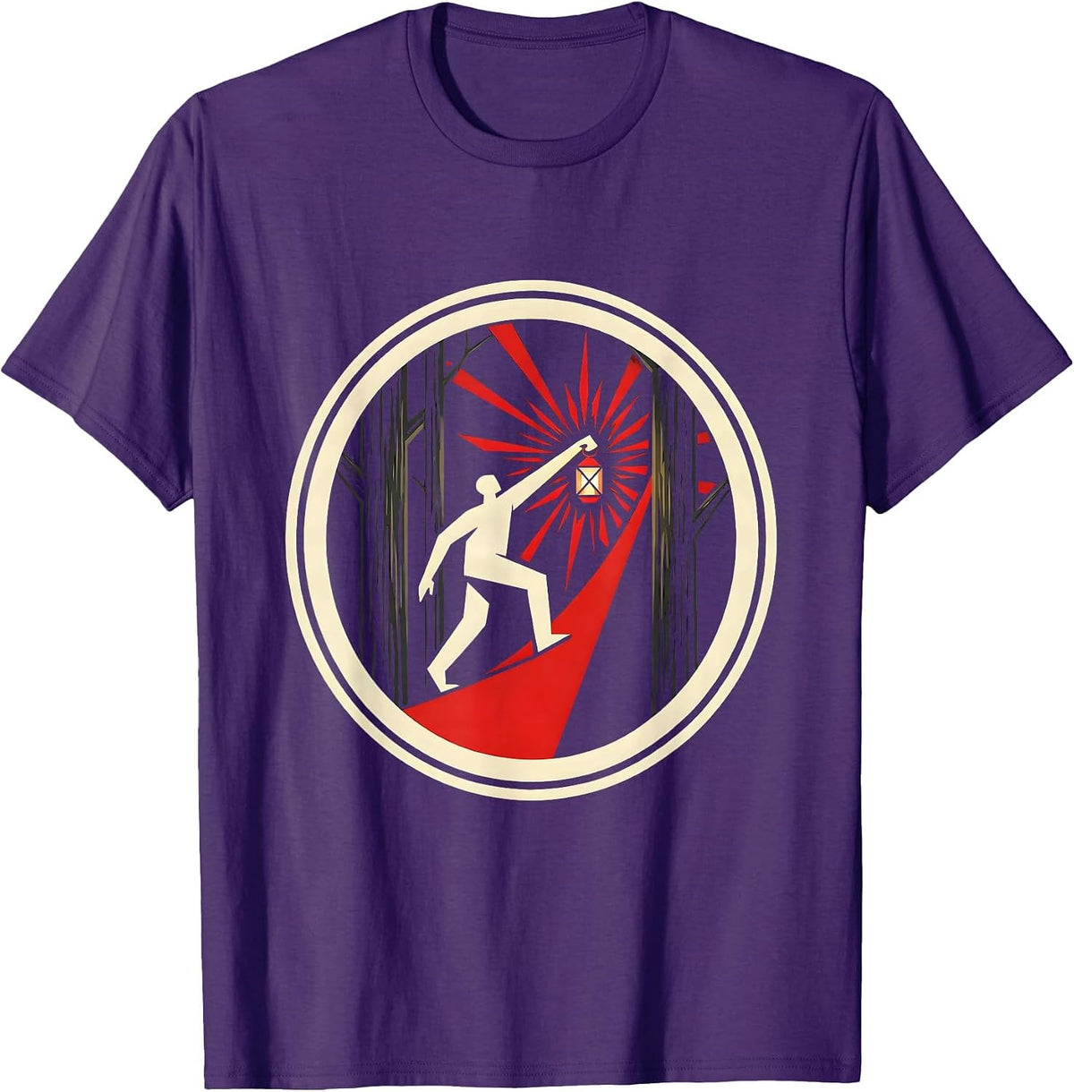 Social Worker Lantern Light in Dark Forest Design T-Shirt - Purple