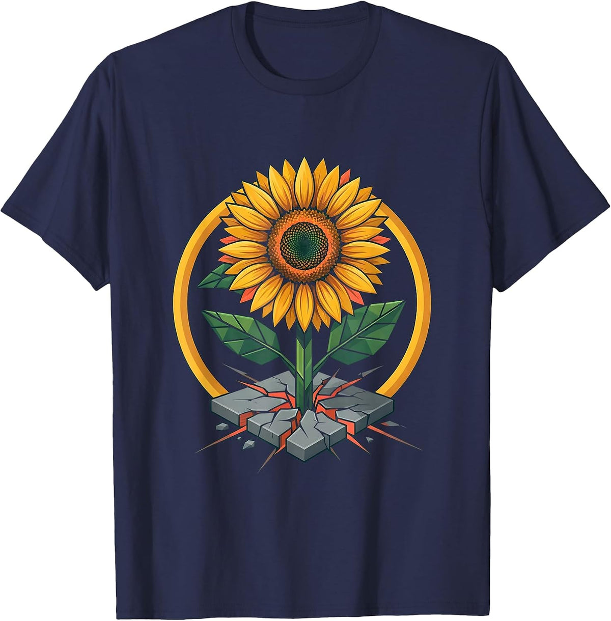 Men's Social Worker Sunflower Through Concrete Graphic T-Shirt - Navy Blue
