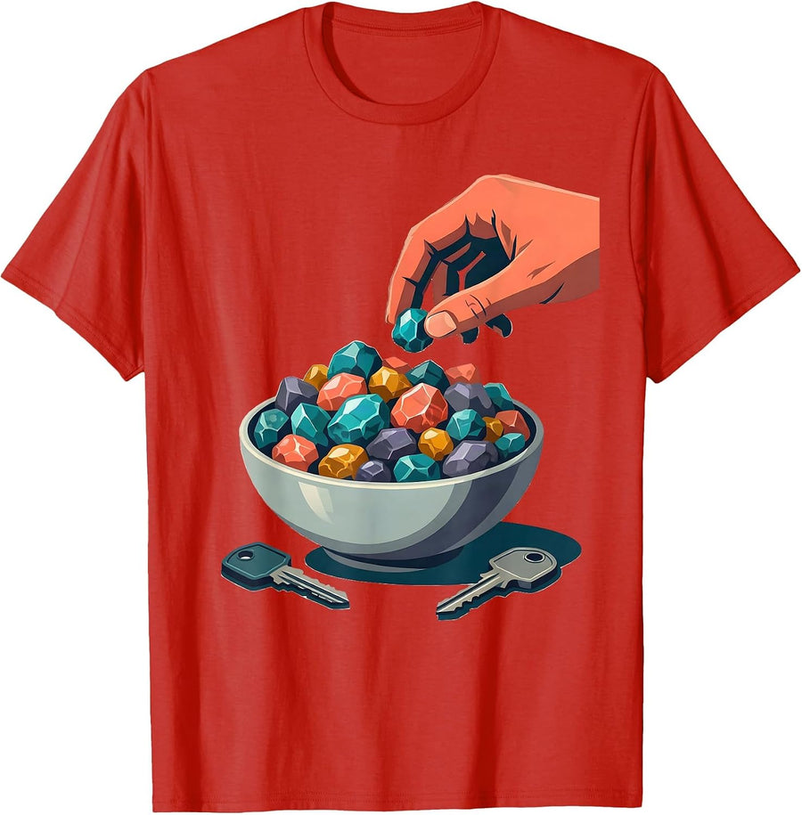 Men's Colorful Mineral Specimen Key Bowl Rock Collector Humor T-Shirt - Red