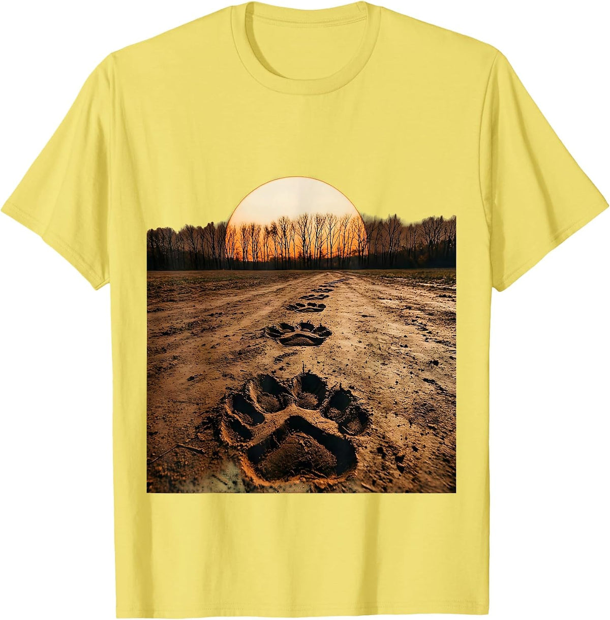 Men's Turkey Tracks in Mud Thanksgiving Illustration T-Shirt - Lemon Yellow